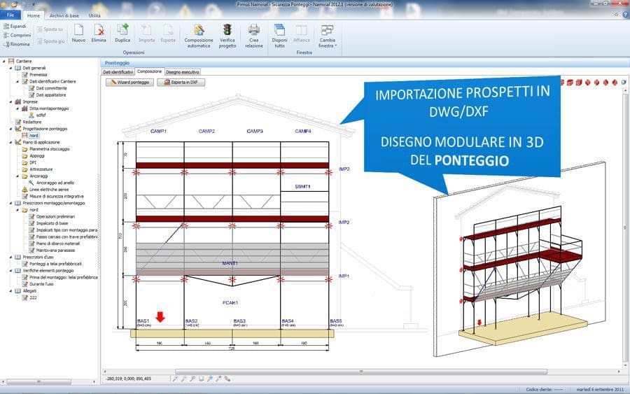 Sicurezza Ponteggi - Importazione dxf/dwg e 3D del ponteggio