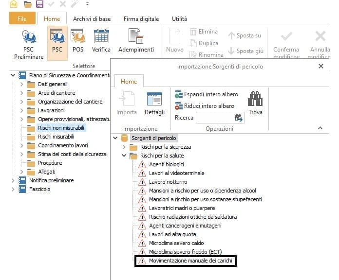 Importazione sorgenti di pericolo