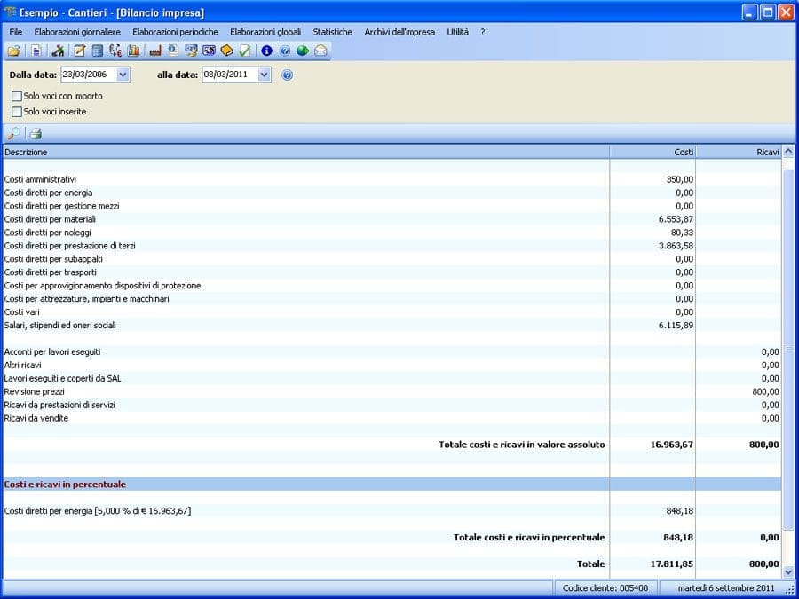 Software Contabilità Cantieri - Bilancio Impresa