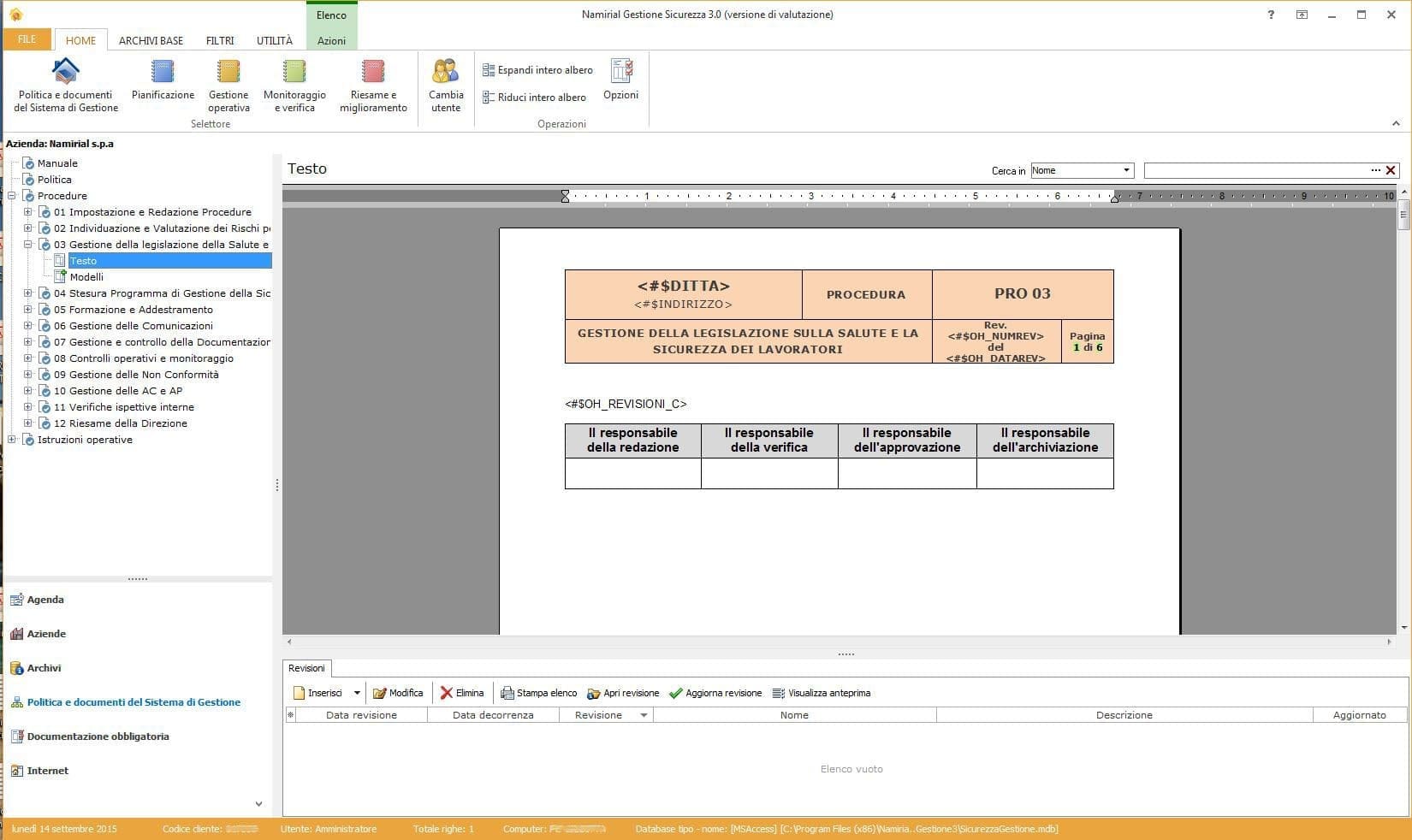 Sicurezza Gestione - Politica e documenti del sistema di Gestione