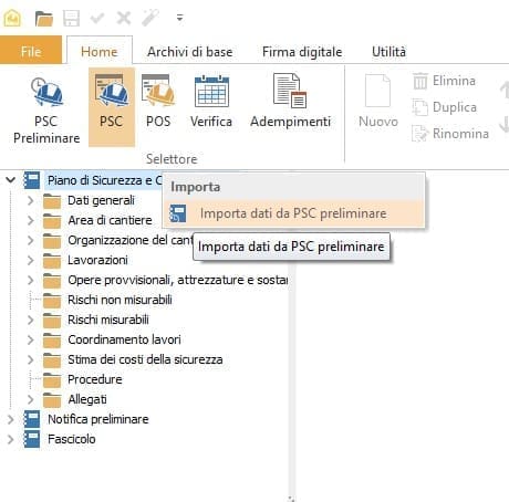 Importa dati da PSC preliminare