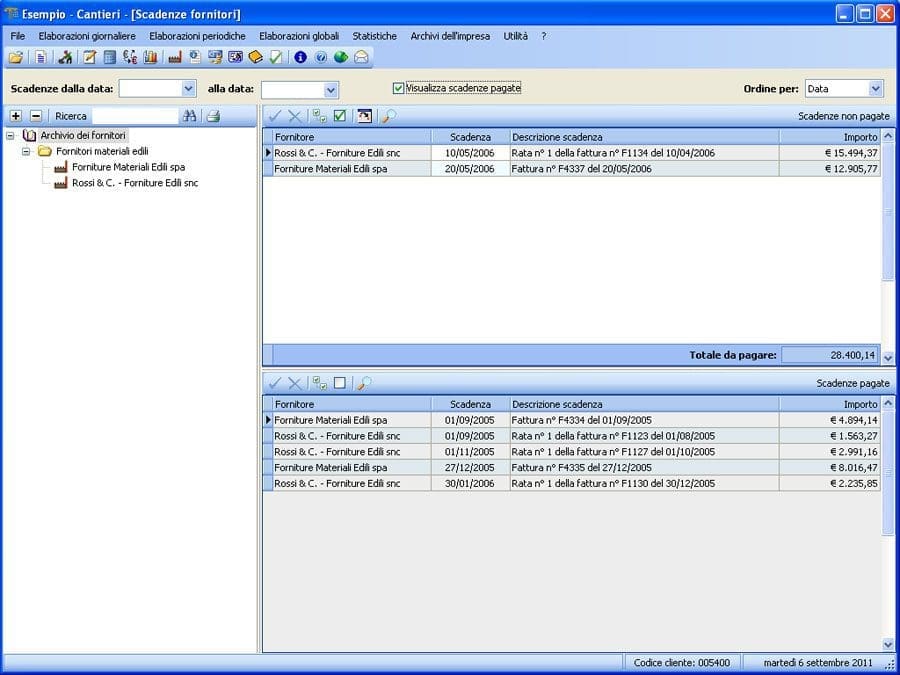 Software Contabilità Cantieri - Scadenzario fornitori