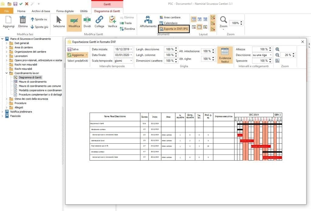 Esportazione dxf diagramma di Gantt