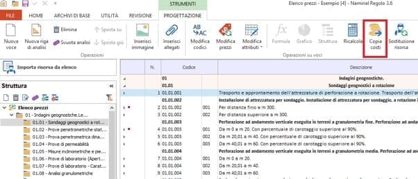 Regolo - Analisi dei costi - Copia costo su prezzo