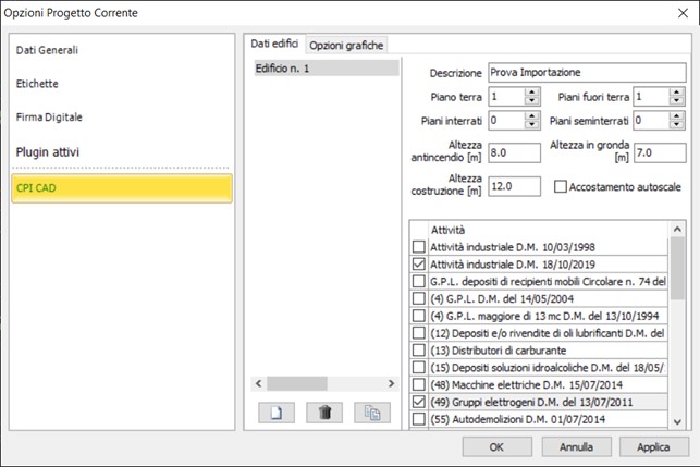 CPI CAD - Opzioni progetto