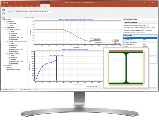 Modulo Acciaio EC3 screen dati sezione e riepilogo risultati di calcolo Software Calcolo Resistenza al Fuoco Strutture - Modulo Acciaio EC3 screen dati sezione e riepilogo risultati di calcolo