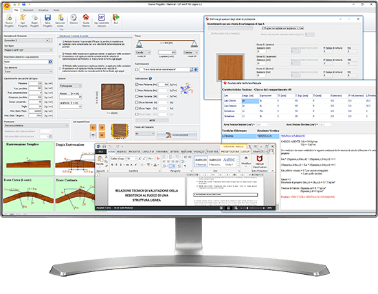 Modulo Legno EC5 screen dati sezione e riepilogo risultati di calcolo Software Calcolo Resistenza al Fuoco Strutture - Modulo Legno EC5 screen dati sezione e riepilogo risultati di calcolo