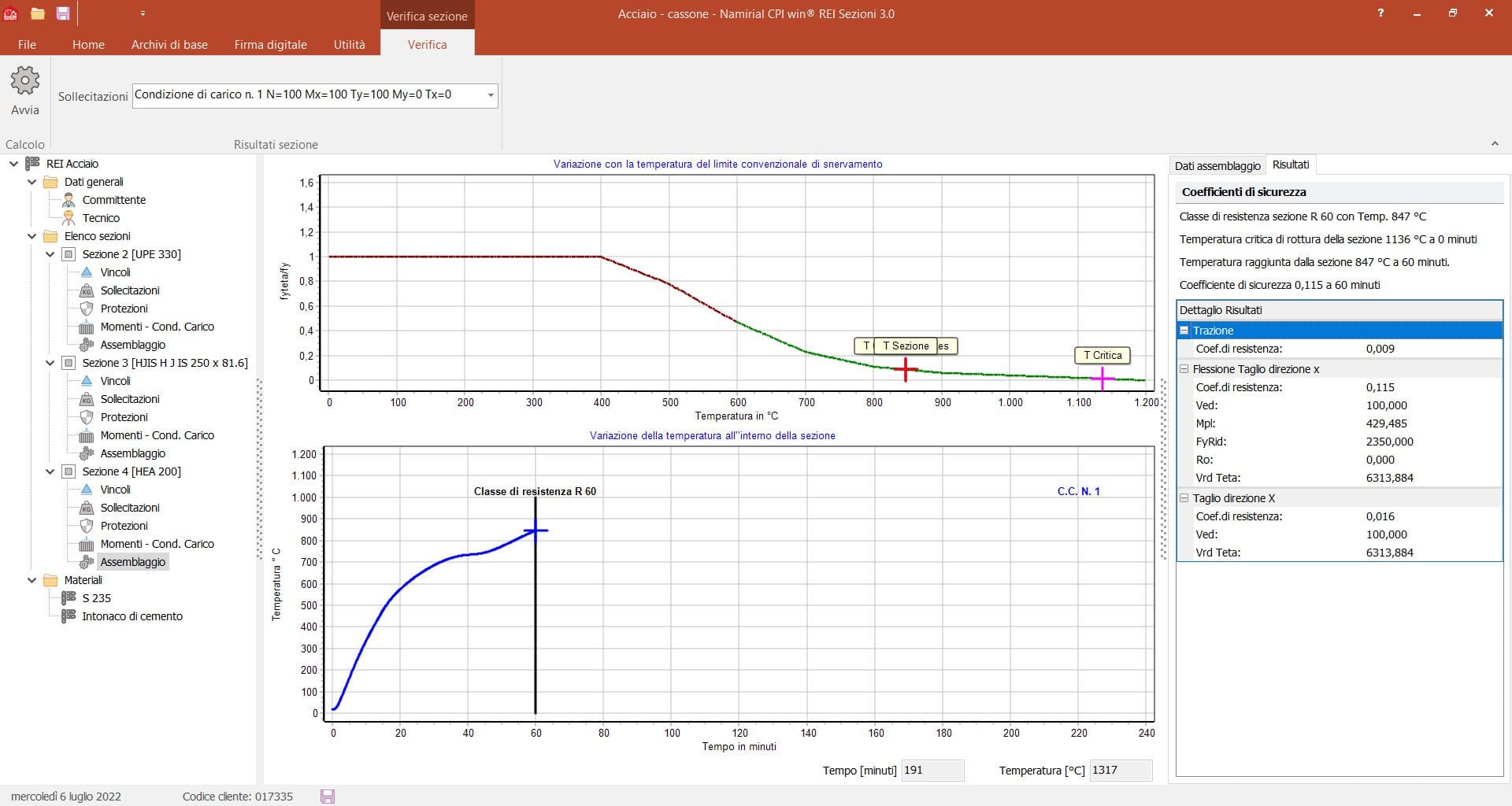 Rei Acciaio EC3 Maschera risultati di calcolo
