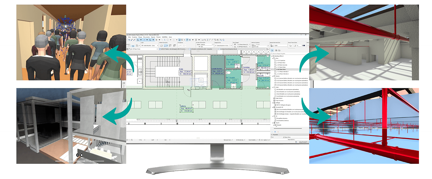Modeling of sprinkler and hydrant systems directly in the BIM model